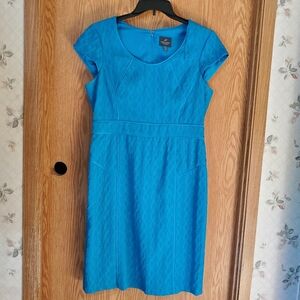 Adrianna Papell cap sleeve textured sheath dress blue size 14